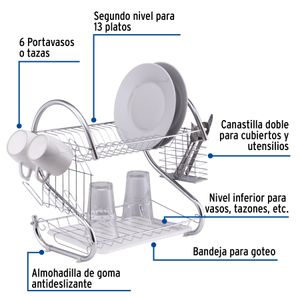 Escurridor de acero cromado con 2 niveles para trastes - FOSET