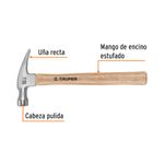 Martillo-pulido-16-oz-uña-recta-mango-madera