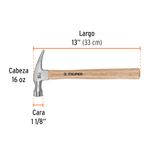 Martillo-pulido-16-oz-uña-recta-mango-madera
