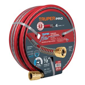 Manguera 1/2" super reforzada 4 capas 25 m conexiones metal - TRUPER