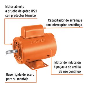 Motor eléctrico monofásico de 1/4 HP, baja velocidad - TRUPER