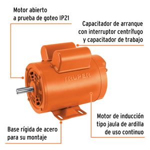 Motor eléctrico monofásico de 1 1/2 HP, baja velocidad - TRUPER