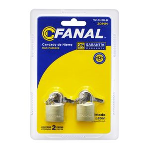 Set de 2 candados planos de 20 mm a base de latón endurecido. - FANAL