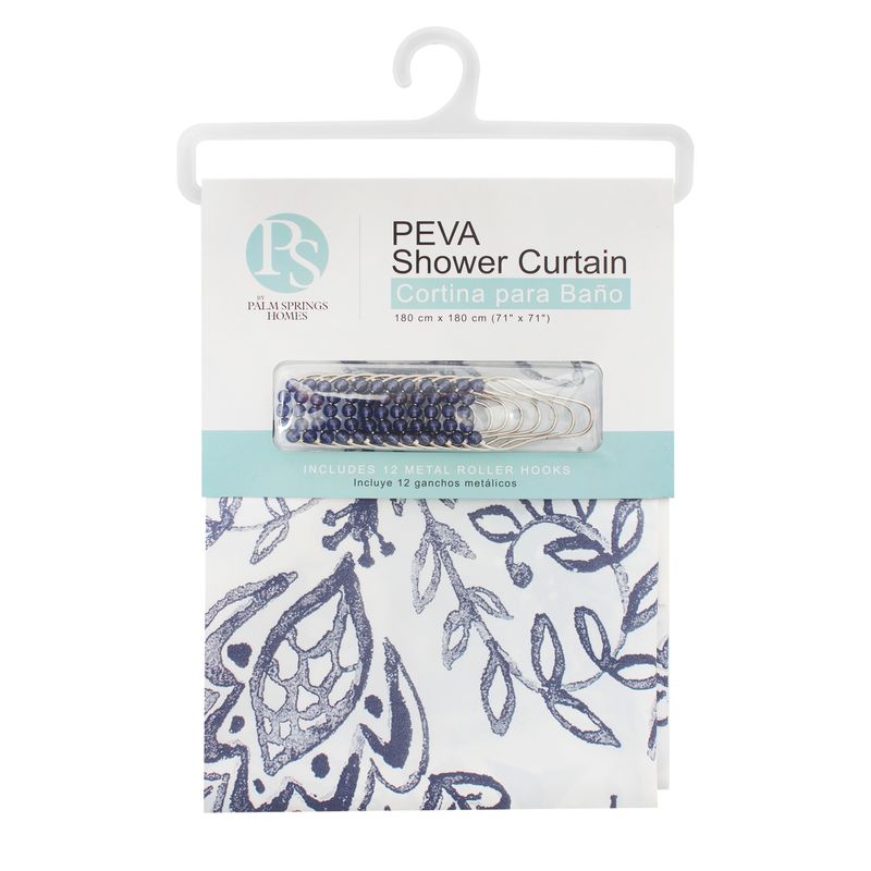 Cortina-de-baño-con-diseño-de-FLORES-Y-HOJAS-DIBUJADAS--elaborada-en-plastico-PEVA-resistente-al-moho---12-ganchos.