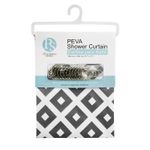 Cortina-de-baño-con-diseño-estampado-de-ROMBOS-CAFES--elaborada-en-plastico-PEVA-resistente-al-moho---12-ganchos.