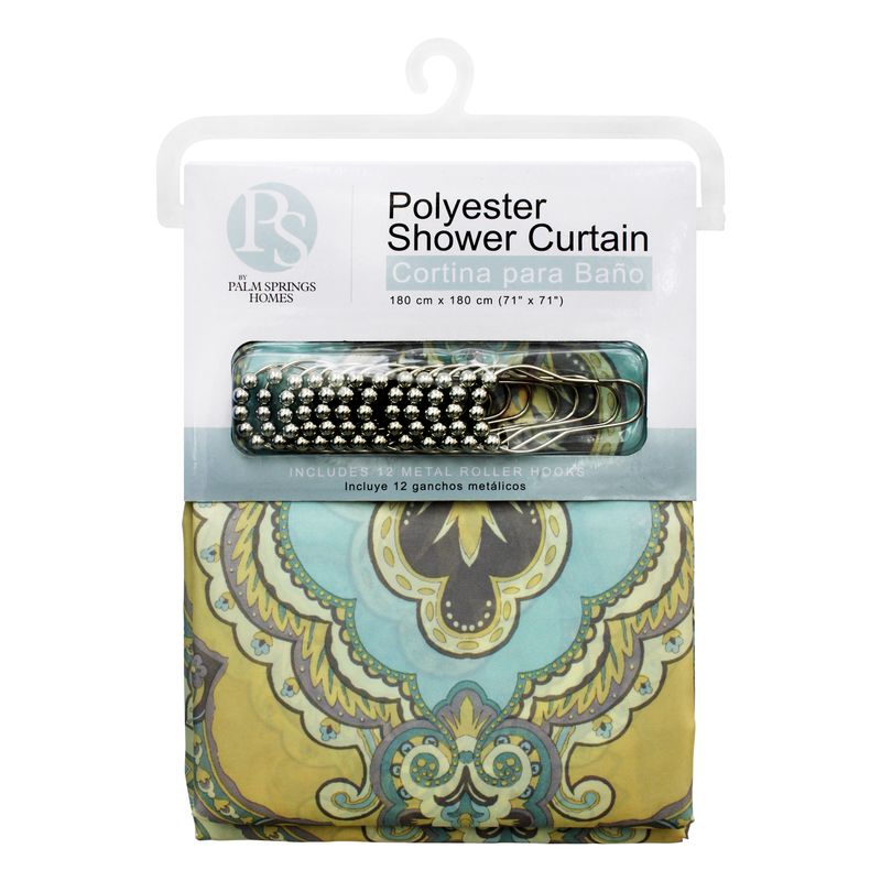 Cortina-de-baño-estampada-con-diseño-ornamental-PAISLEY-CACHEMIR.-Ligera-para-duchas-estandar.-Incluye-ganchos.