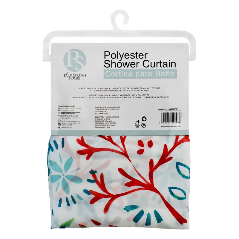 Cortina-de-baño-estampada-con-diseño-de-CORALES-MARINOS.-Ligera-para-duchas-estandar.-Incluye-ganchos.