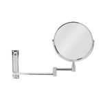 Espejo-de-baño-doble-cara-redondo-con-base-de-anclaje-a-pared-y-brazo-metalico-extensible.-Diseño-sin-bordes.