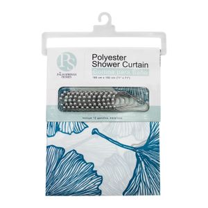 Cortina de baño estampada con relieves de HOJAS VERDES. - PALM SPRINGS HOMES