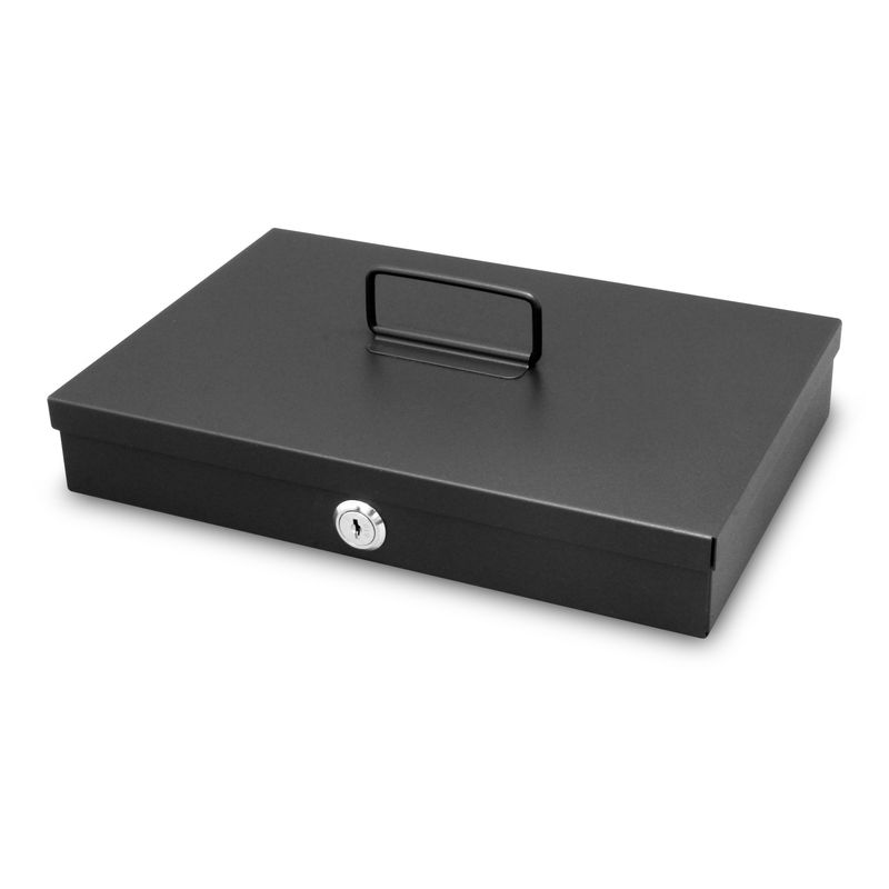 Caja-de-seguridad-de-acero-con-manija-de-facil-traslado.-Contiene-una-bandeja-para-monedas-billetes-y-documentos.