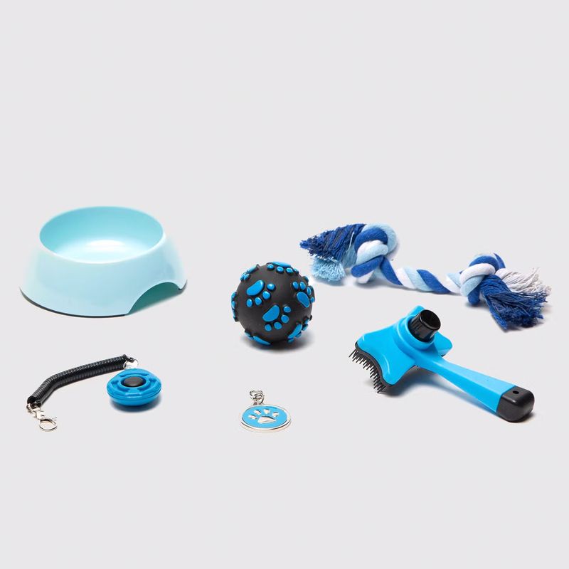 Set-de-aseo-y-juguetes-para-cachorro-que-incluye--pelota-cepillo-plato-de-105-cm-juguete-masticador-placa-y-clicker.