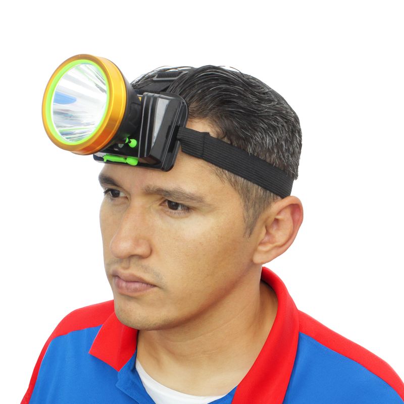 Linterna-LED-manos-libres-recargable-con-estructura-resistente-al-agua--salpicaduras-.-Incluye-cargador-y-soporte.