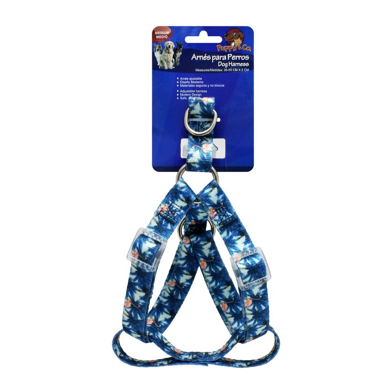 Arnes-para-perro-MEDIANO-a-base-de-nylon-reforzado-de-30-cm--con-gancho-de-liberacion-rapida-y-gancho-para-correa.