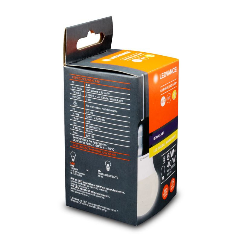 Foco-LED-tipo-bombillo-con-base-estandar-E27.-CARACTERISTICAS--5W-Luz--amarilla-calida-Intensidad-450-lumenes.