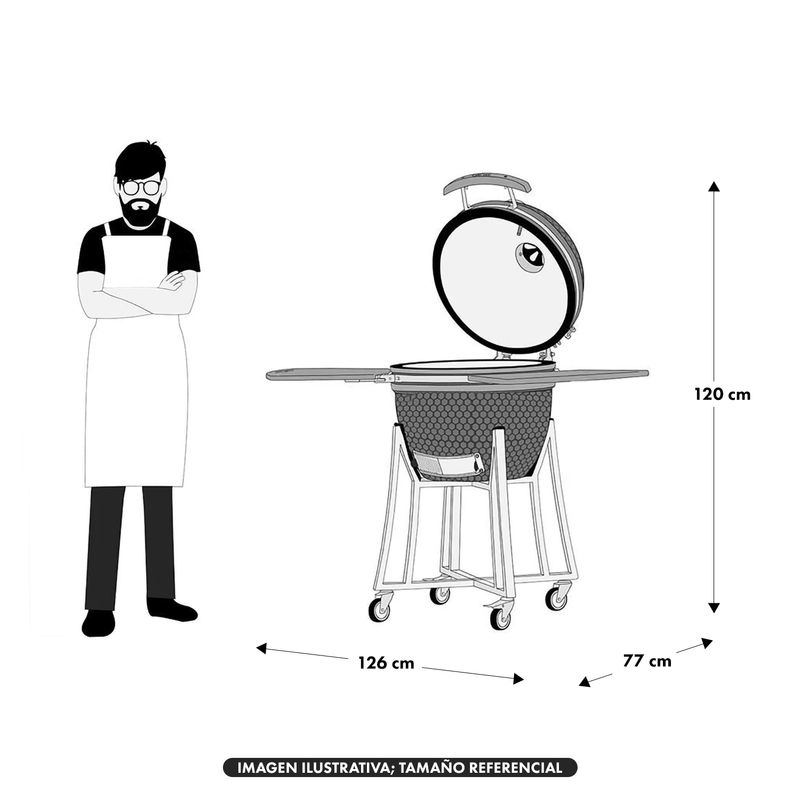 Parrilla-KAMADO-PREMIUM-de-21--con-interior-ceramico-alimentado-por-carbon.-Asa-hornea-guisa-rostiza-y-ahuma.