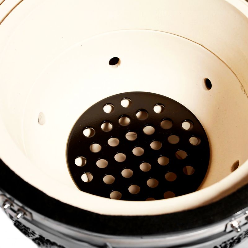 Parrilla-KAMADO-PREMIUM-de-23.5--con-interior-ceramico-alimentado-por-carbon.-Asa-hornea-guisa-rostiza-y-ahuma.