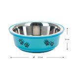 Plato-para-mascota-con-interior-de-acero-inoxidable-y-base-plastica-con-caucho-antideslizante.