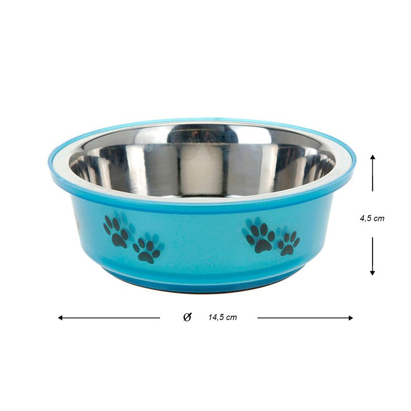 Plato-para-mascota-con-interior-de-acero-inoxidable-y-base-plastica-con-caucho-antideslizante.