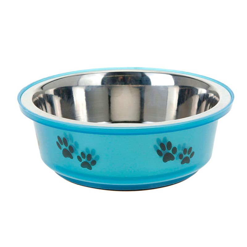 Plato-para-mascota-con-interior-de-acero-inoxidable-y-base-plastica-con-caucho-antideslizante.