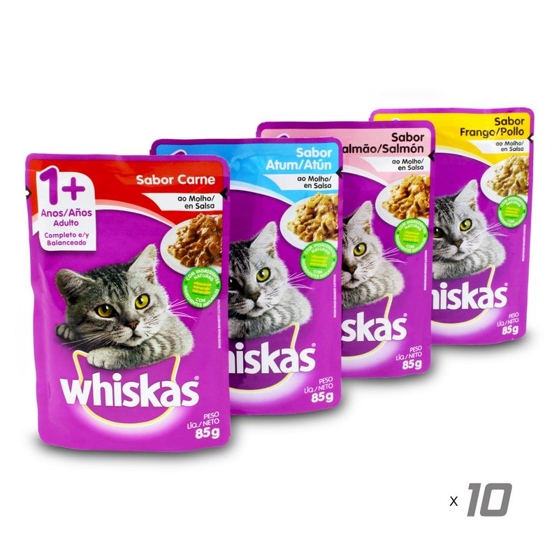 Pack-de-alimento-humedo-para-gatos-de-sabores-variados-de-CARNE-POLLO-ATUN-Y-SALMON-para-gatos-adultos--pack-x-10.
