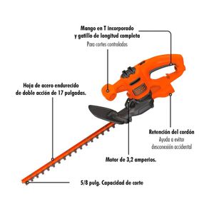 Cortasetos con sierra doble de acero endurecido de 17 pulgadas. - BLACK + DECKER