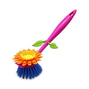 Cepillo de limpieza con cerdas semirígidas y mango tipo flor colorida. - HANDY HELPERS