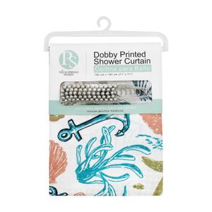 Cortina de baño estampada con diseño de DIBUJOS MARINOS. - PALM SPRINGS HOMES