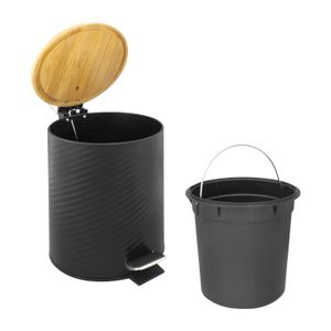 Tacho basurero de 5 lt con tapa de bambú y bandeja para fundas de basura. - WONDER HOUSE