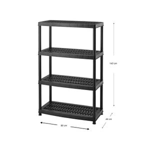 Estantería ventilada multiusos de 4 niveles; resistente hasta 96 kg.