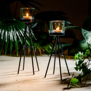 Portavelas decorativo de acero inoxidable tipo trípode; pack x 2. - ORGILL