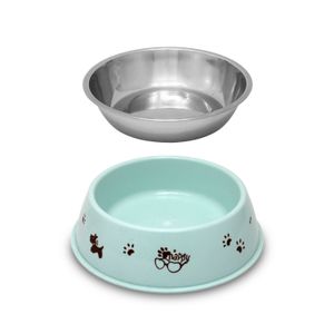 Plato para perro doble con plato de acero inoxidable y base plástica. - PUPPY & CO