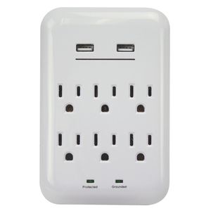 Cortapicos empotrable de 6 tomas frontales + 2 puertos USB de carga. - POWER ZONE
