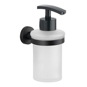 Dispensador de jabón Berlin de laton color negro mate y recipiente de vidrio esmerilado. - BRIGGS