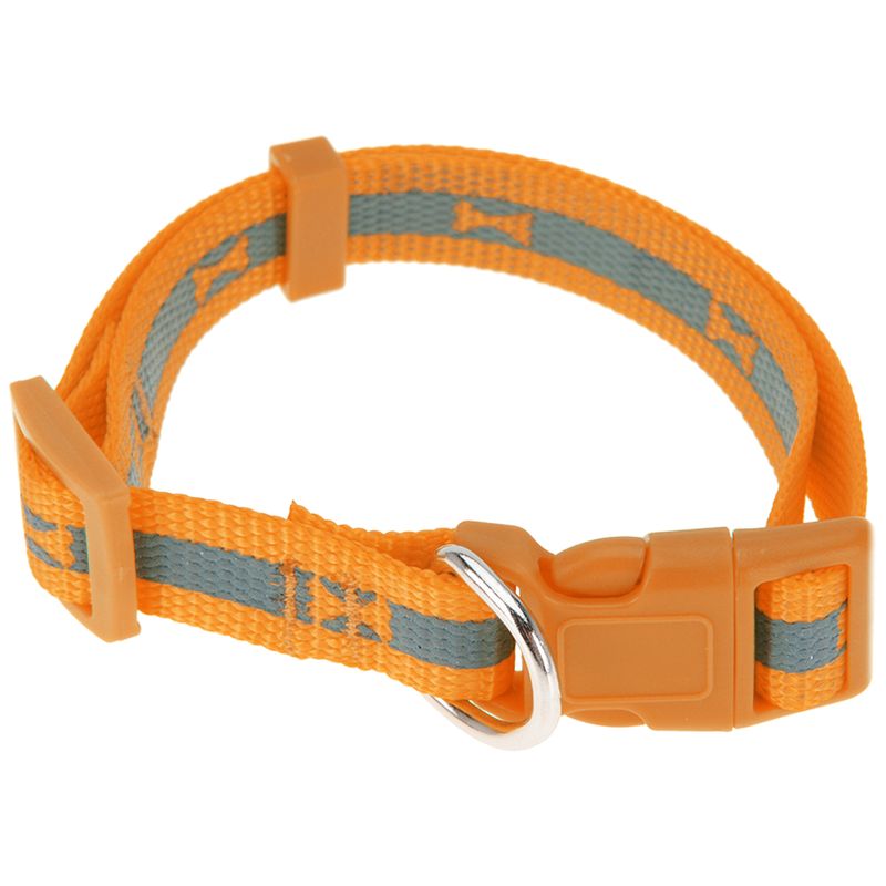 Correa-para-perro-fabricado-a-base-de-nylon-de-25-a-40-cm-con-color-neon--incluye-un-gancho-y-tiene-un-diseño-de-hueso.