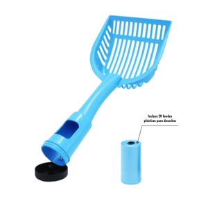 Pala para desechos de mascotas plástica con mango alargado dispensador de fundas. - GET-IT