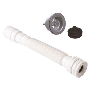 Desagüe roscado de 1 1/2" en acero inoxidable con rejilla, tapón y sifón flexible para fregadero de cocina. - EDESA