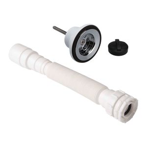 Desagüe roscado de 1-1/4” con tapón + sifón flexible para lavamanos con rebosadero. - EDESA