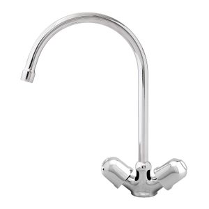 Llave mezclador Econovo monoblock pico alto, para cocina de latón cromado, acero inoxidable y manijas ABS. - EDESA