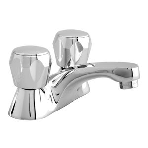 Llave mezclador Shelby centerset 4" para lavamanos con kit de latón cromado y manillas ABS. - EDESA