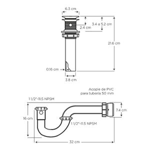 Desagüe de 1-1/2" PP con rejilla y Sifón para fregadero de cocina. - EDESA
