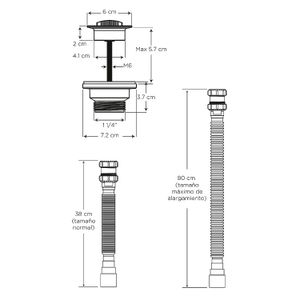 Desagüe roscado de 1-1/4” abs cromado con tapón + sifón flexible para lavamanos con rebosadero. - EDESA