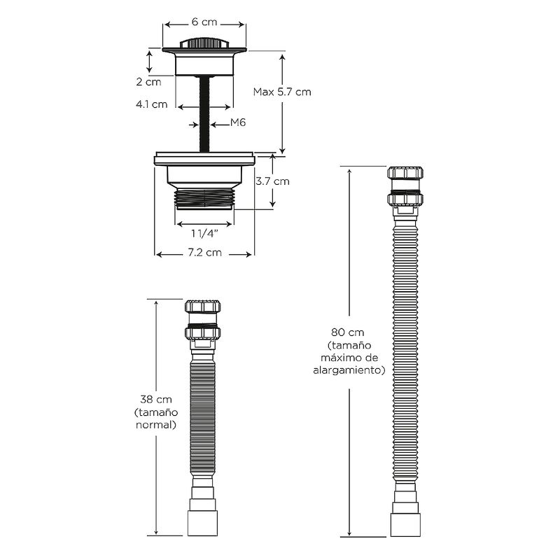 Desague-roscado-de-1-1-4”-abs-cromado-con-tapon---sifon-flexible-para-lavamanos-con-rebosadero.