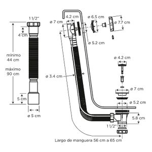 Desagüe automático para bañeras con botón regulador y tapón cromado ideal para bañeras
con rebosadero.
- EDESA