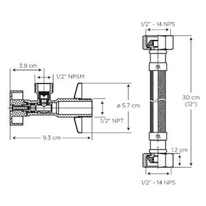 Llave angular para lavamanos con mangueras de 12”. - BRIGGS