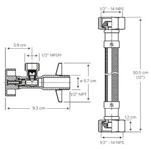 Llave angular para lavamanos con mangueras de 12”. - EDESA