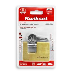 Candado anticizalla de latón macizo de 70 mm con vástago rotatorio anticorte de acero endurecido cromado - KWIKSET