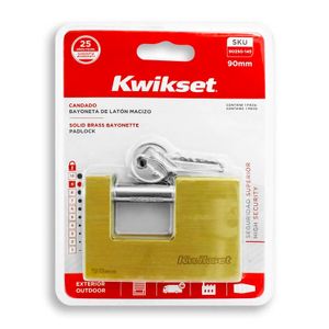 Candado anticizalla de latón macizo de 90 mm con vástago rotatorio anticorte de acero endurecido. MÁXIMA SEGURIDAD - KWIKSET