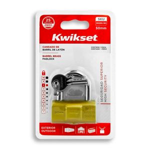 Candado de barril de latón macizo de 50 mm con arco de acero endurecido cromado. USO PESADO - KWIKSET