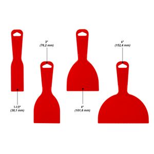 Set de espatulas multiusos de 1-1/2, 3, 4 y 6 pulgadas color rojo. - BYP