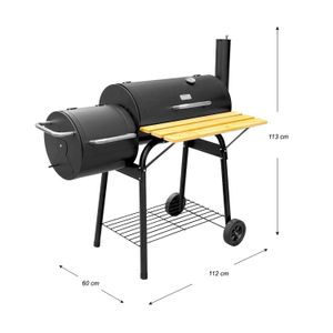 Parrilla con ahumador lateral de hierro forjado de 113 x 60 x 110 - K PRO
